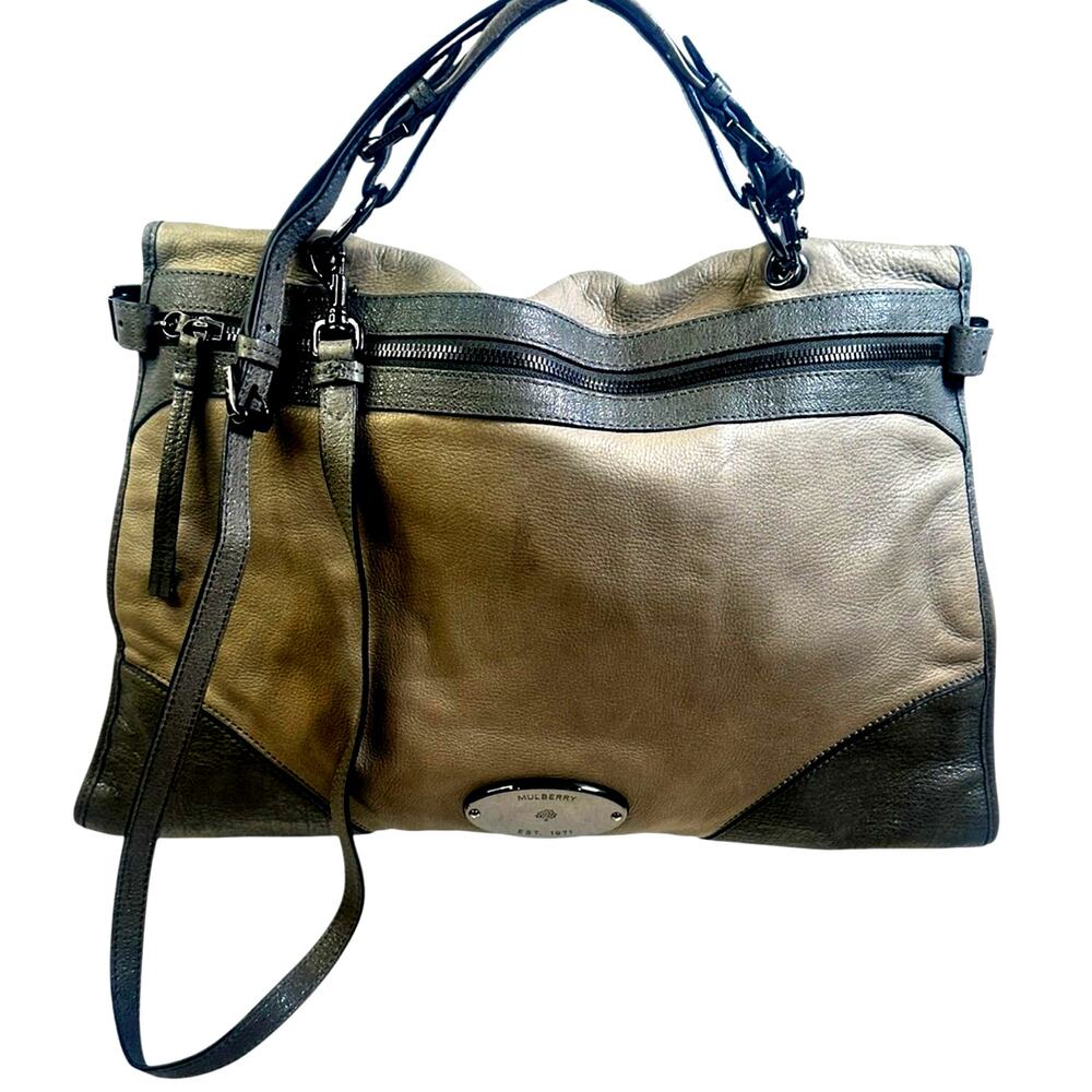 Mulberry Gray Two-Tone Leather Shoulder Crossbody Bag Gunmetal Hardware